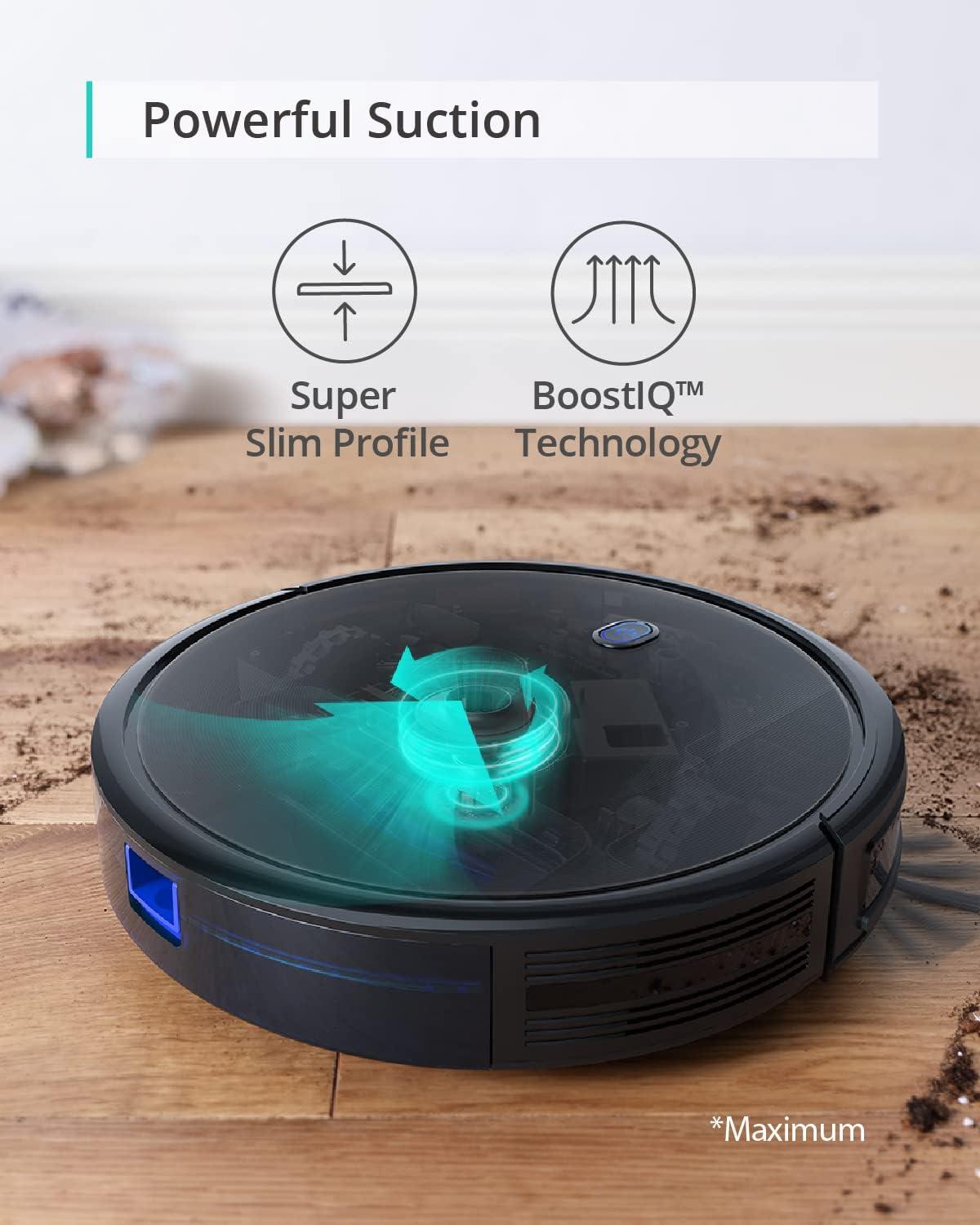 imageeufy Robot Vacuum 11S MAX Super Thin Powerful Suction Quiet SelfCharging Robotic Vacuum Cleaner Cleans Hard Floors to MediumPile Carpets Black0111S Max