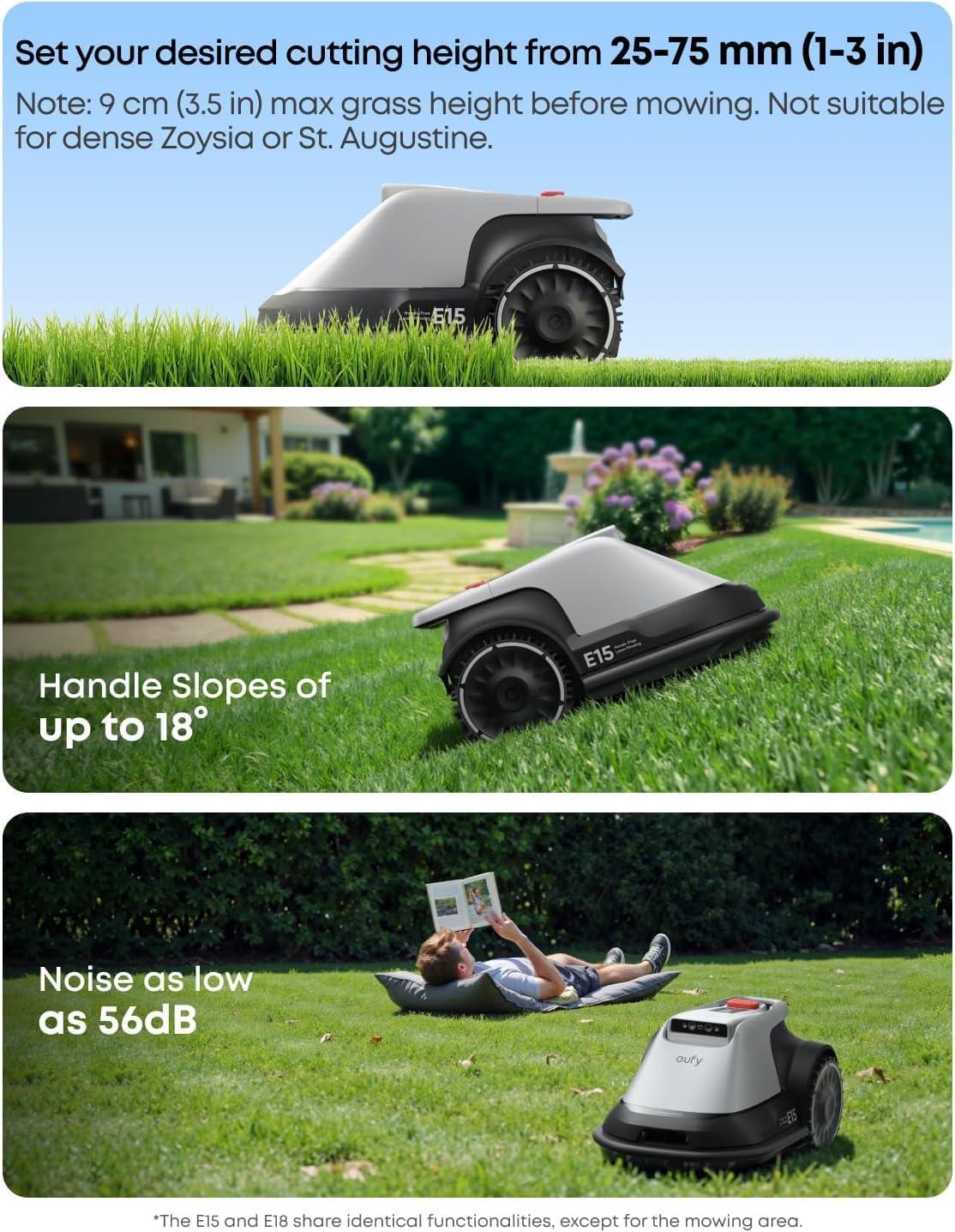 imageeufy E15 Robot Lawn MowerMax 02 AcresWireless Robot Mower with Auto MappingVision NavigationMultiZone Management Official Accessories Replacement Blades Box with 3
