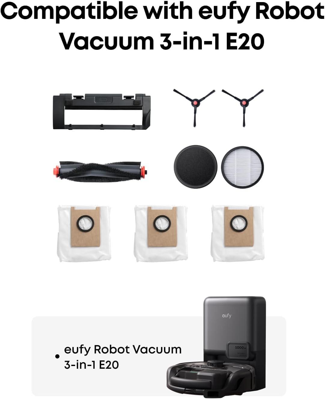 imageeufy Official Accessories Kit 6Month Supply Includes Rolling Brush amp Guard 2x HighPerformance Filters 2x Side Brushes 3x Dust Bags Compatible with eufy 3in1 E20