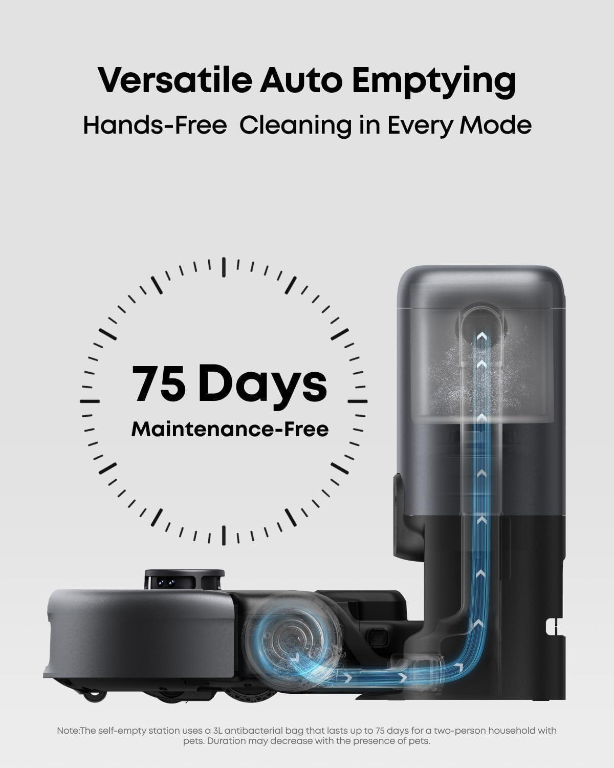 imageeufy Robot Vacuum 3in1 E20 with Versatile Stick and Handheld Vacuum Cleaner ComboSelf Emptying Up to 75 Days Max 30000Pa Smart Obstacle Avoidance Official Official 3X Dust Bags
