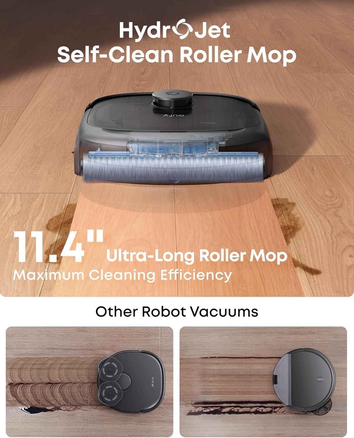 imageeufy Robot Vacuum E25 20000 Pa SuctionHydroJet AlwaysClean Roller Mop AllinOne Robot Vacuum and Mop Combo EdgetoCorner Cleaning ZeroTangle Design AI Obstacle Avoidance UpgradedE25 Black