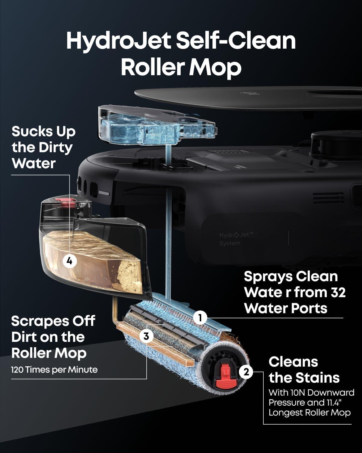imageeufy Robot Vacuum E25 20000 Pa SuctionHydroJet AlwaysClean Roller Mop AllinOne Robot Vacuum and Mop Combo EdgetoCorner Cleaning ZeroTangle Design AI Obstacle Avoidance UpgradedE25 Black