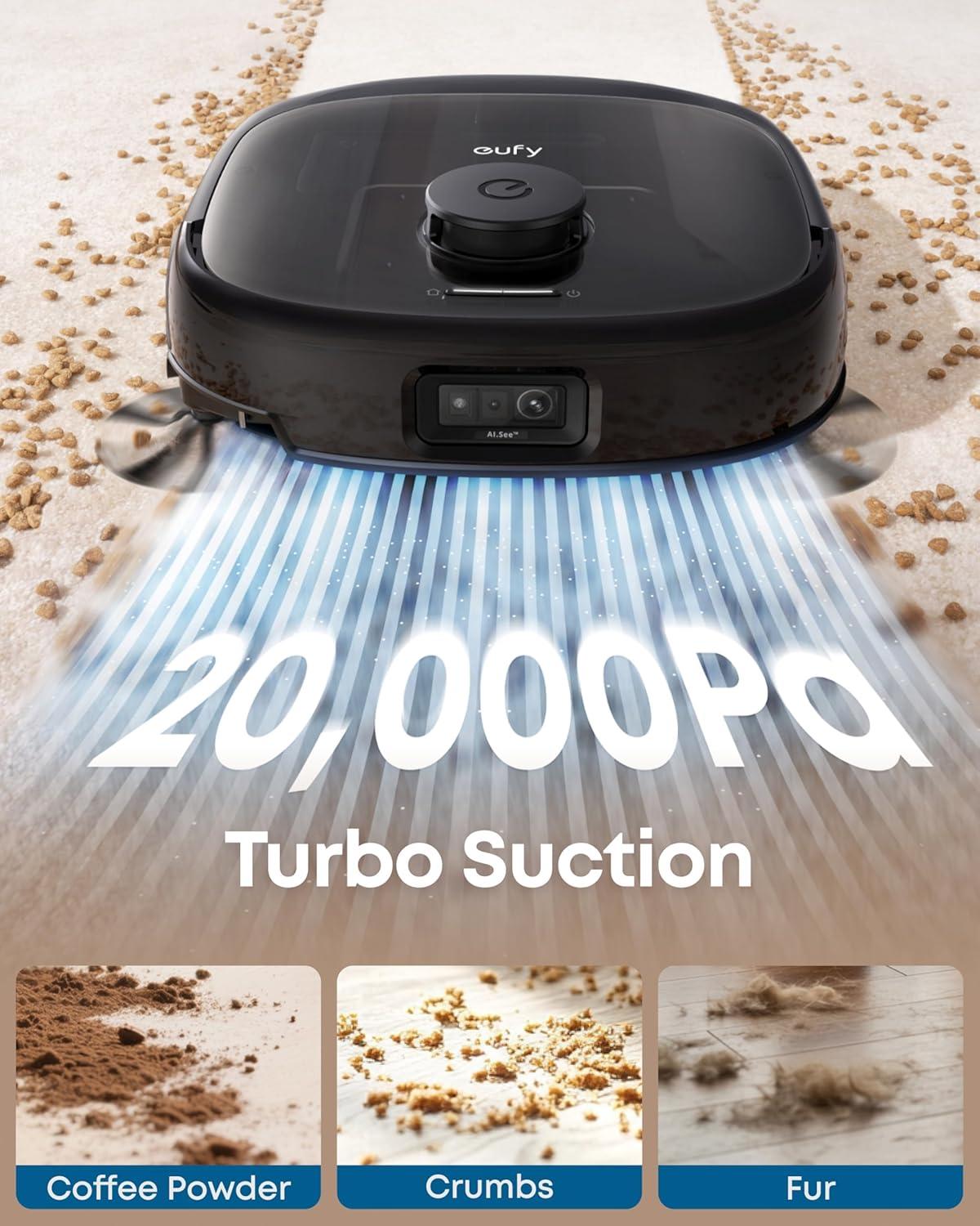 imageeufy Robot Vacuum E25 20000 Pa SuctionHydroJet AlwaysClean Roller Mop AllinOne Robot Vacuum and Mop Combo EdgetoCorner Cleaning ZeroTangle Design AI Obstacle Avoidance UpgradedE25 Black