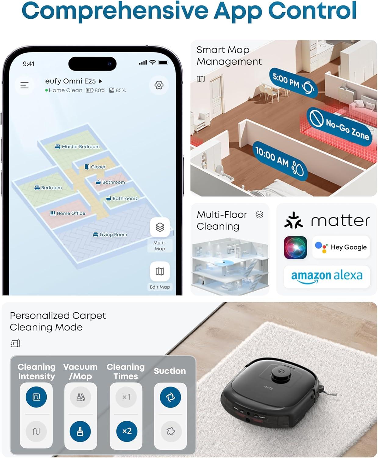 imageeufy Robot Vacuum E25 20000 Pa SuctionHydroJet AlwaysClean Roller Mop AllinOne Robot Vacuum and Mop Combo EdgetoCorner Cleaning ZeroTangle Design AI Obstacle Avoidance UpgradedE25 Black