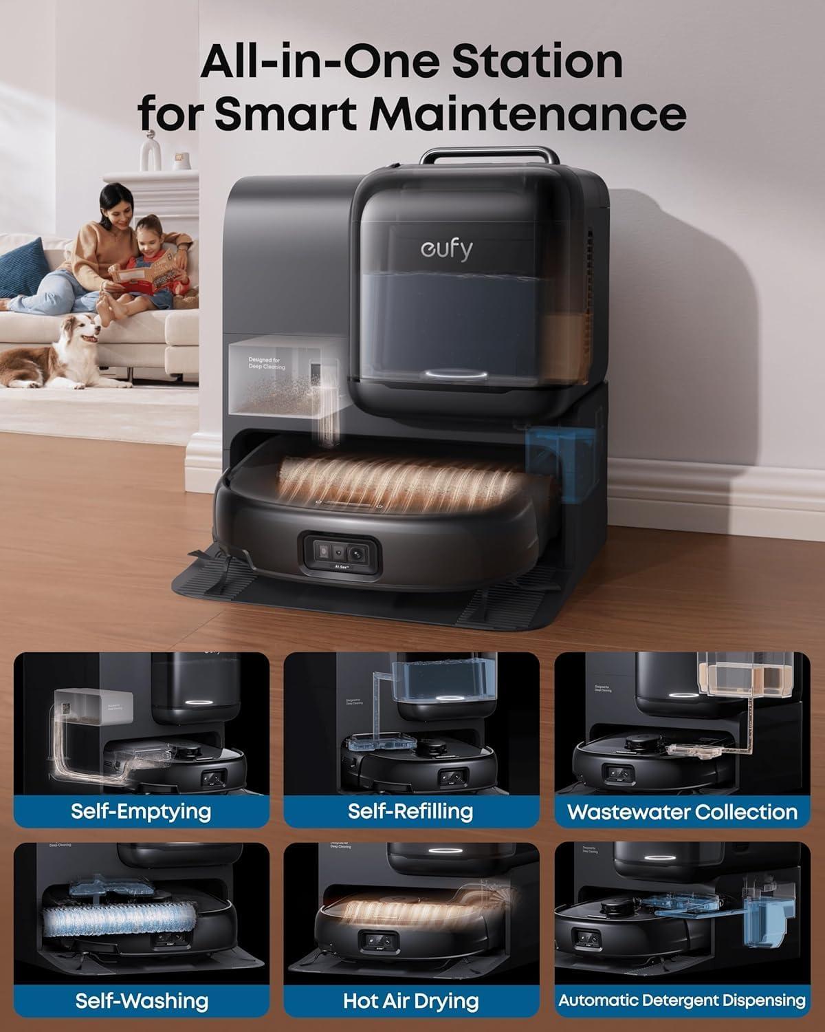 imageeufy Robot Vacuum Omni E28 HydroJet System Portable Deep Cleaner Turbo Suction DuoSpiral Detangle Brushes CornerRover Arm Official Hard Floor Cleaning Solution1