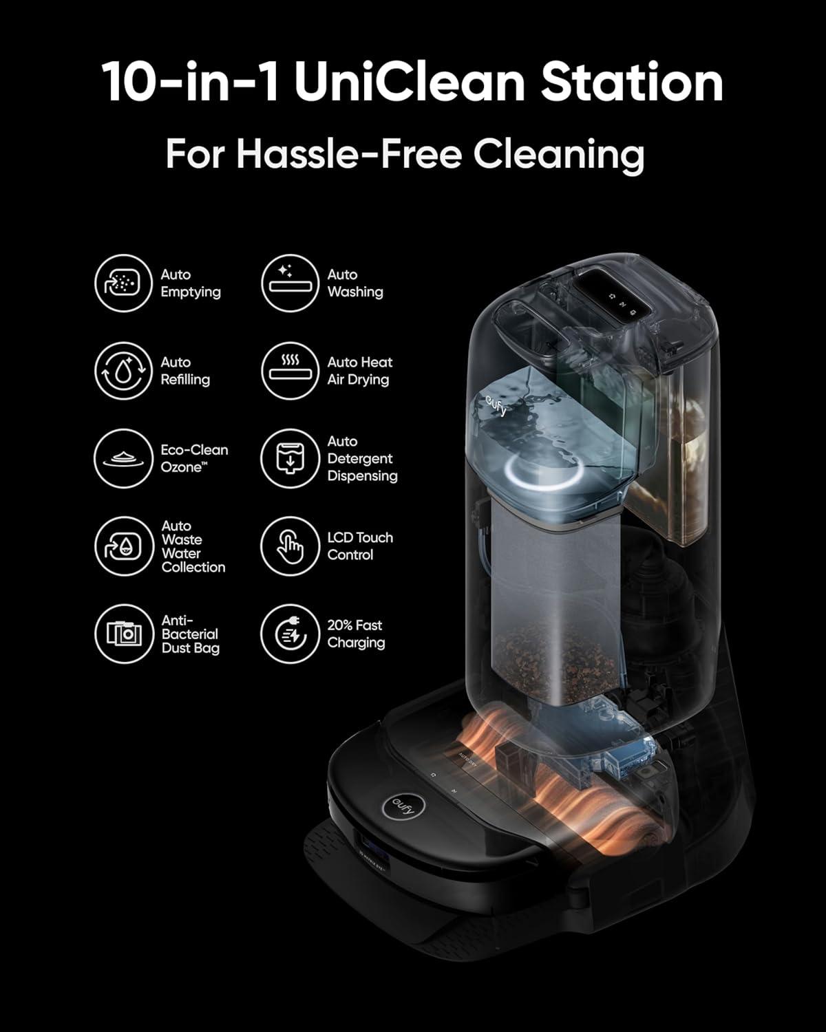 imageeufy Robot Vacuum Omni S1 Pro with AllinOne Station HydroJet System with Roller Mop Robot Vacuum and Mop Combo EcoClean Ozone Incredible Suction Automatic Water Refill and Drainage System