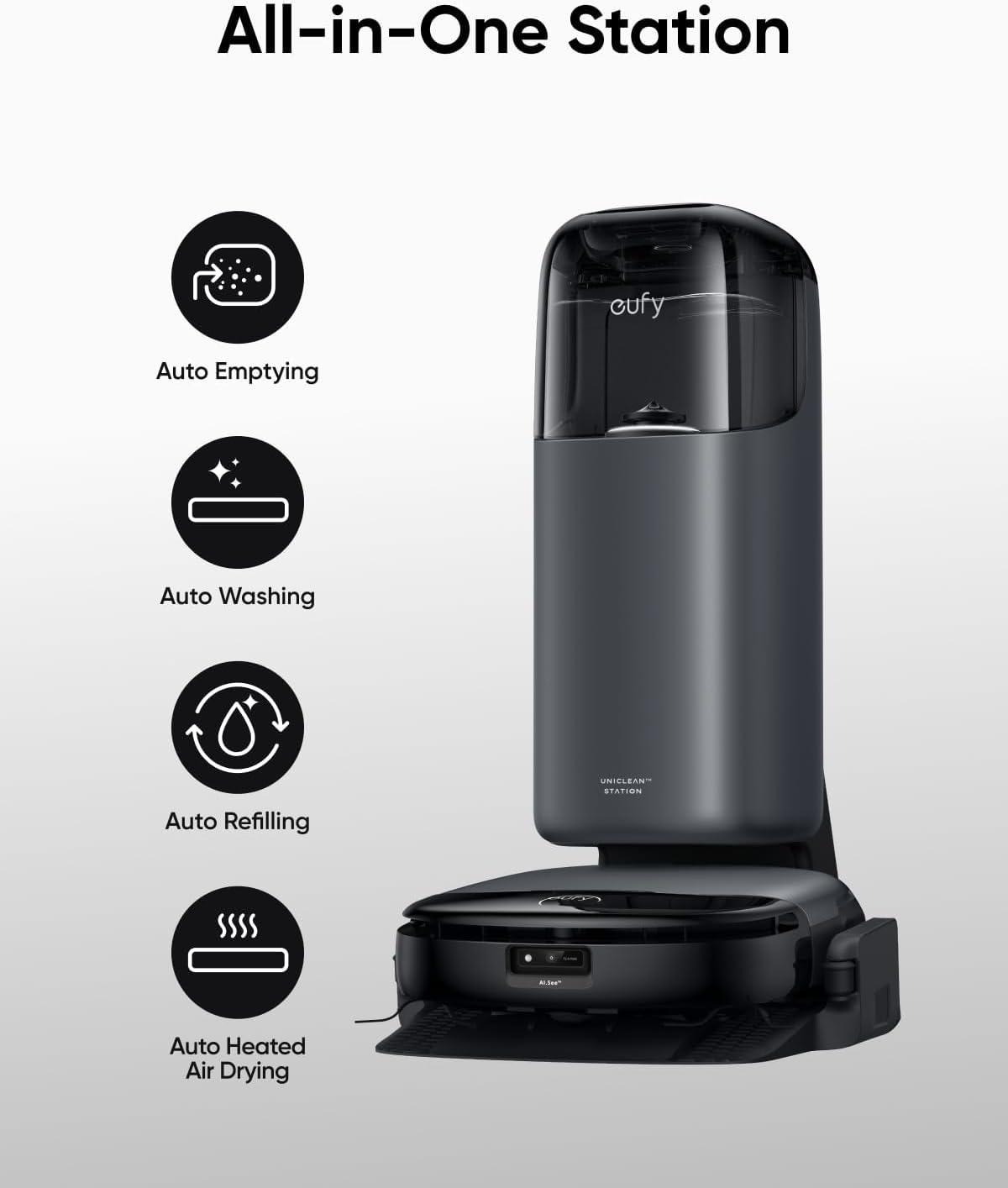 imageeufy S1 with AllinOne Station HydroJet System with Roller Mop Robot Vacuum and Mop Combo Incredible Suction Obstacle Avoidance Official Hard Floor Cleaner Safe and Gentle for Hand Automatica