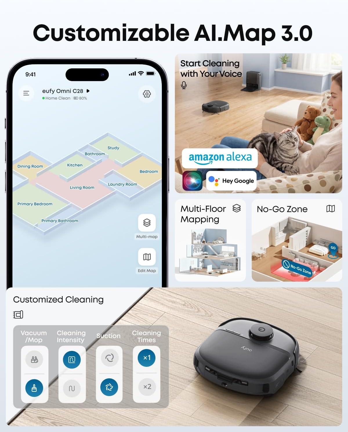 imageeufy X10 Pro Omni Robot Vacuum and Mop Combo 8000 Pa Dual Mops with 12 mm AutoLift and Carpet Detection AI Obstacle Avoidance Auto Mop WashingampDrying SelfEmptying Whiteeufy C28