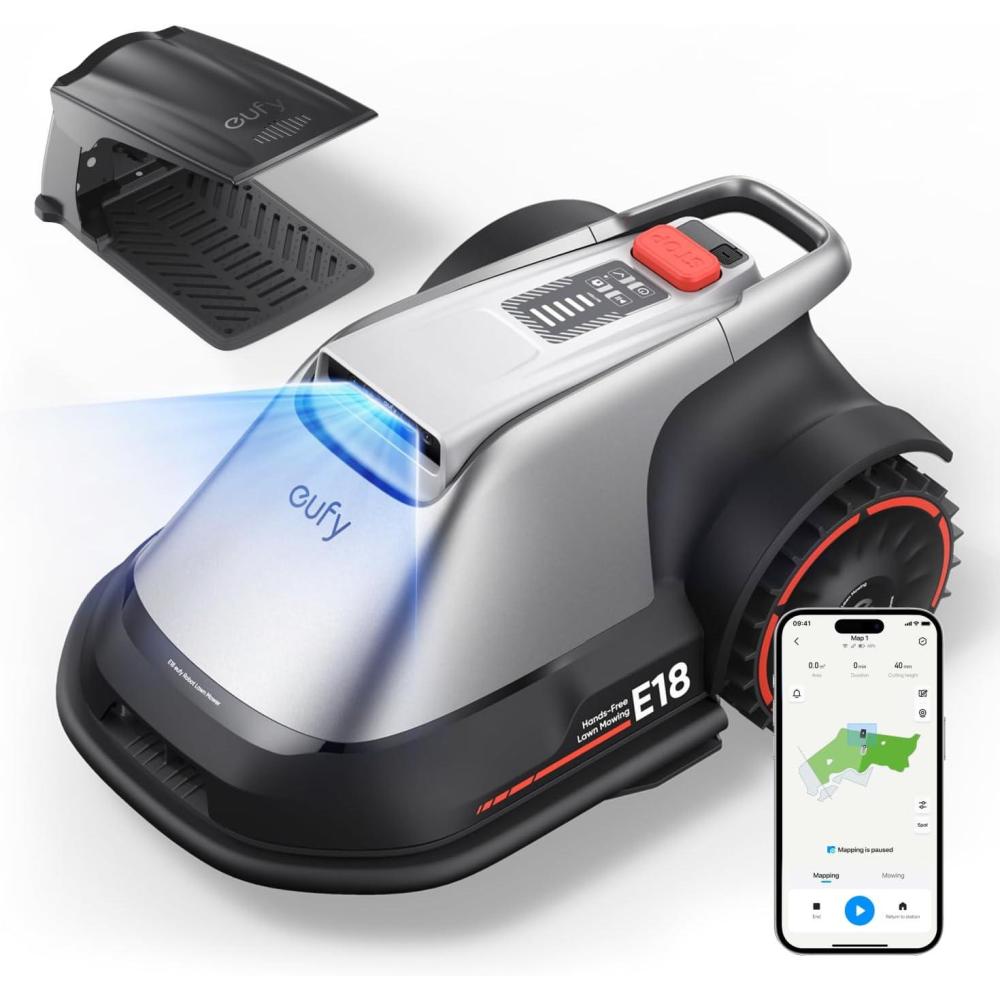 imageeufy E18 Robot Lawn Mower Max 03 Acres Vision Navigation HandsFree Auto Mapping Wire Free RTK Free MultiZone Management AI Obstacle Avoidance APP Control 18 Slope Cut Height 13eufy E18 to 03 Acre