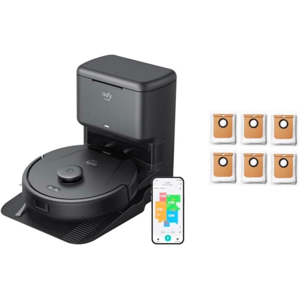 imageeufy L60 Robot Vacuum with Self Empty Station Hair Detangling Technology Up to 60 Days Hands Free Cleaning 5000 Pa Suction 6 Pack Dust Bag