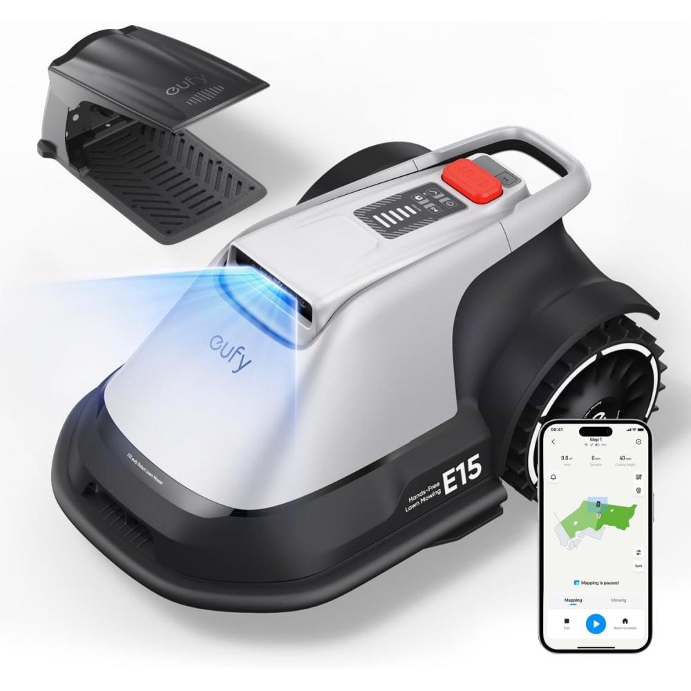 imageeufy Robot Lawn Mower E15 Auto MappingPure Vision Navigation Wire Free RTK Free MultiZone Management AI 3D Obstacle Avoidance GPS AntiTheft 02 Acres 18 Slope App Control