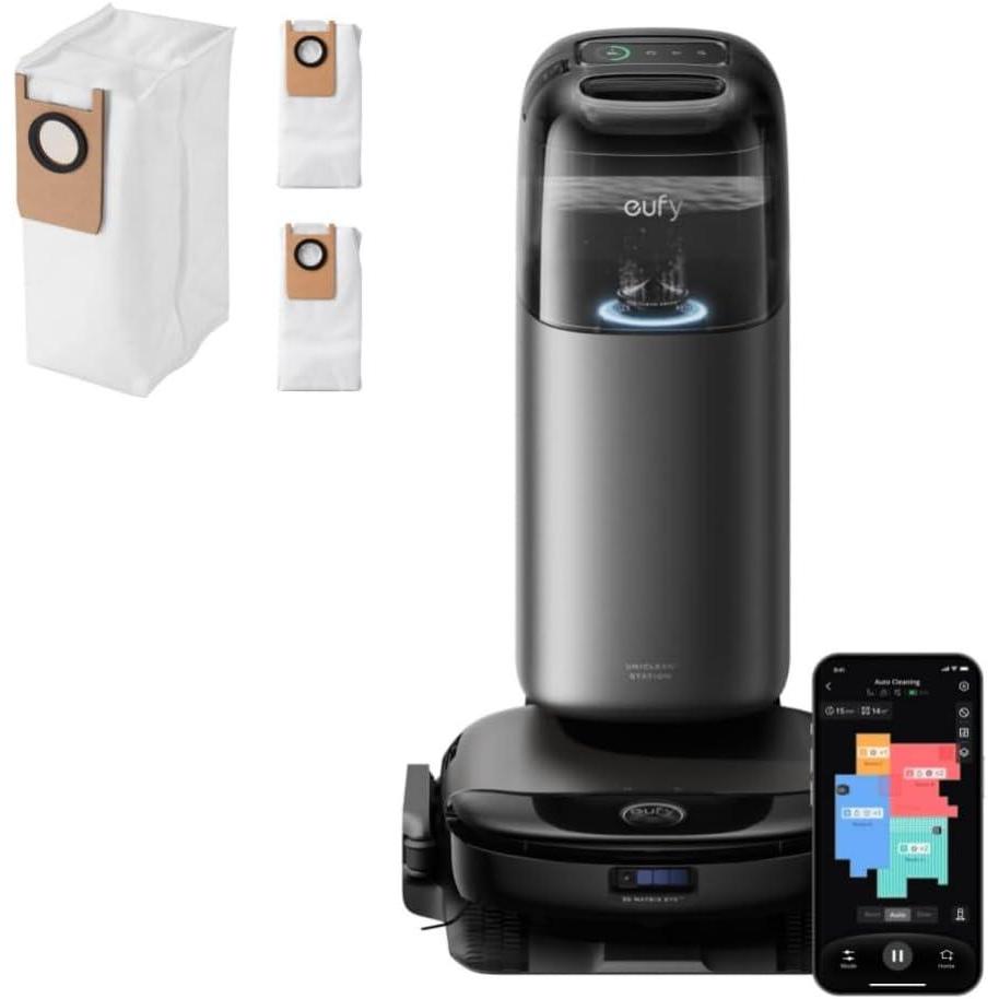 imageeufy Robot Vacuum Omni S1 Pro with AllinOne Station HydroJet System with Roller Mop Robot Vacuum and Mop Combo Incredible Suction  Offical Dust Bag 3 Packs Included 6Month Replacement