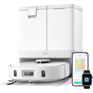 eufy X10 Pro Omni Robot Vacuum and Mop Combo, 8,000 Pa, Dual Mops with 12 mm Auto-Lift and Carpet Detection, AI Obstacle Avoidance, Auto Mop Washing&Drying, Self-Emptying, White(02-X10 Pro Omni White)