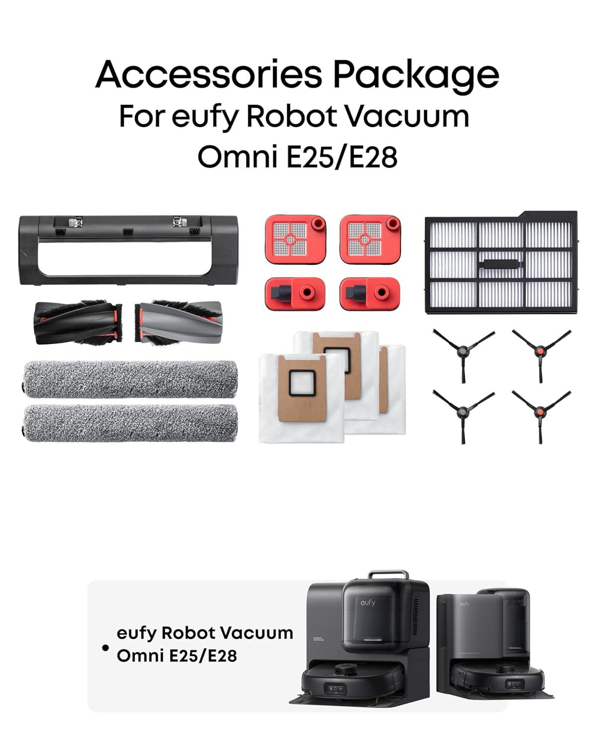 imageeufy Accessory Kit Side Brush Filter Roller Brush for RoboVac Dust Bag Dirty Water Tank Filter Compatible for Omni E25E28