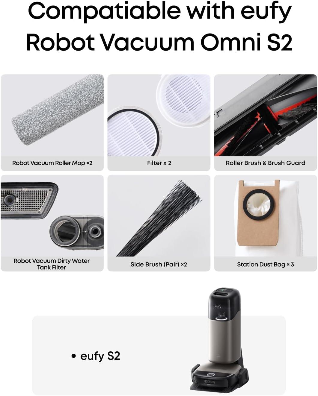 imageeufy Official Replacement Accessory Kit for Omni S2 2 Pairs of Side Brushes 2 Filter Sets 1 Roller Brush 1 Brush Guard 1 Dust Bag 1 Roller Mop 1 Water Tank Filter