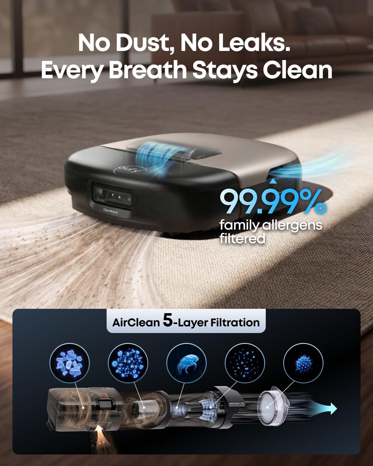 imageeufy Robot Vacuum Omni S2 and Mop Combo 9999 Germ Removal HydroJet 20 Always SelfCleaning Roller Mop 30000 Pa FadeFree Suction 5Layer Filtration 68Days Self Emptying Fragrance Diffuser