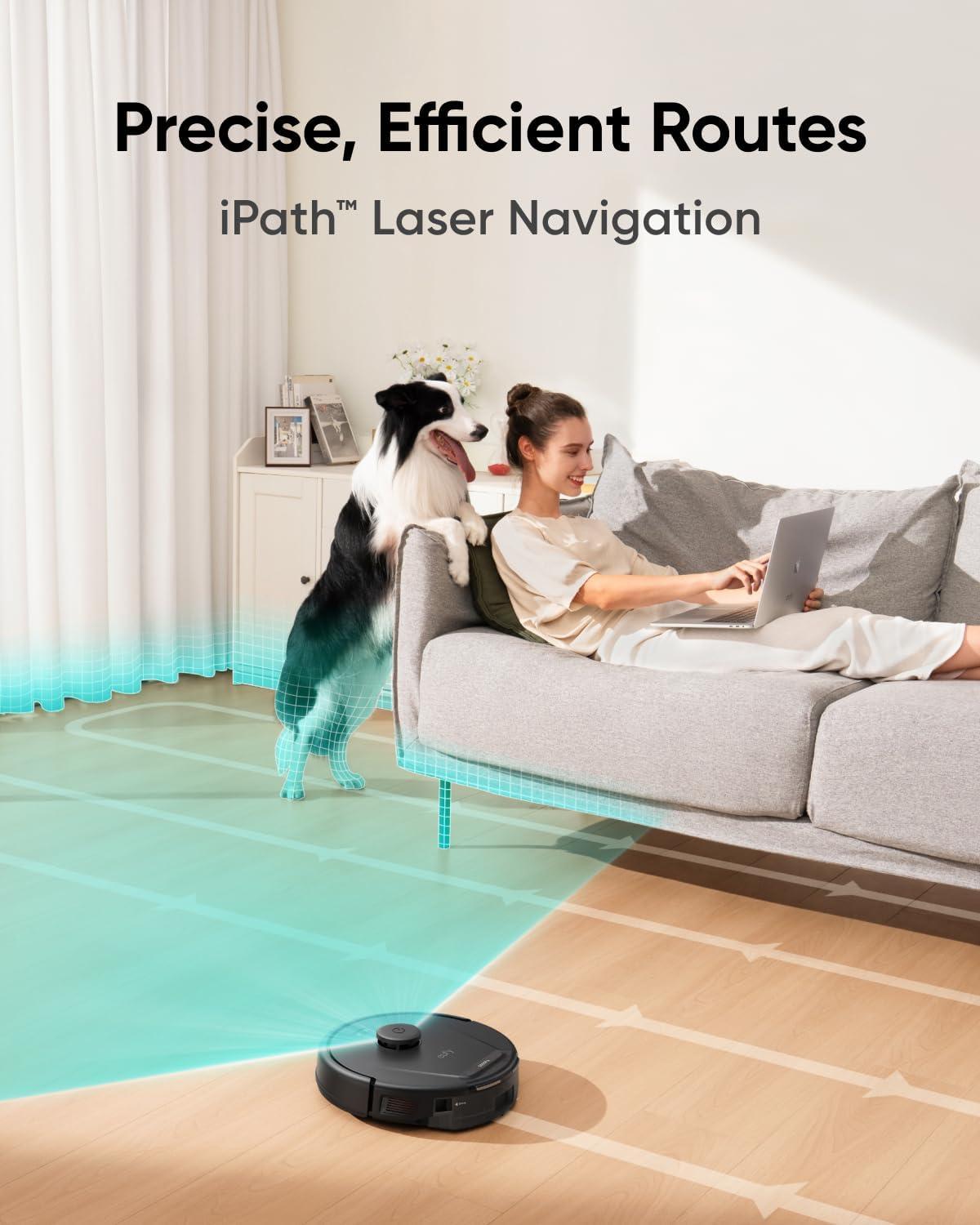 imageeufy L60 Hybrid Robot Vacuum with Self Empty Station Hair Detangling Technology Up to 60 Days of Hands Free Cleaning Ultra Strong 5000 Pa Suction to Remove Hair Dust Mop Pad