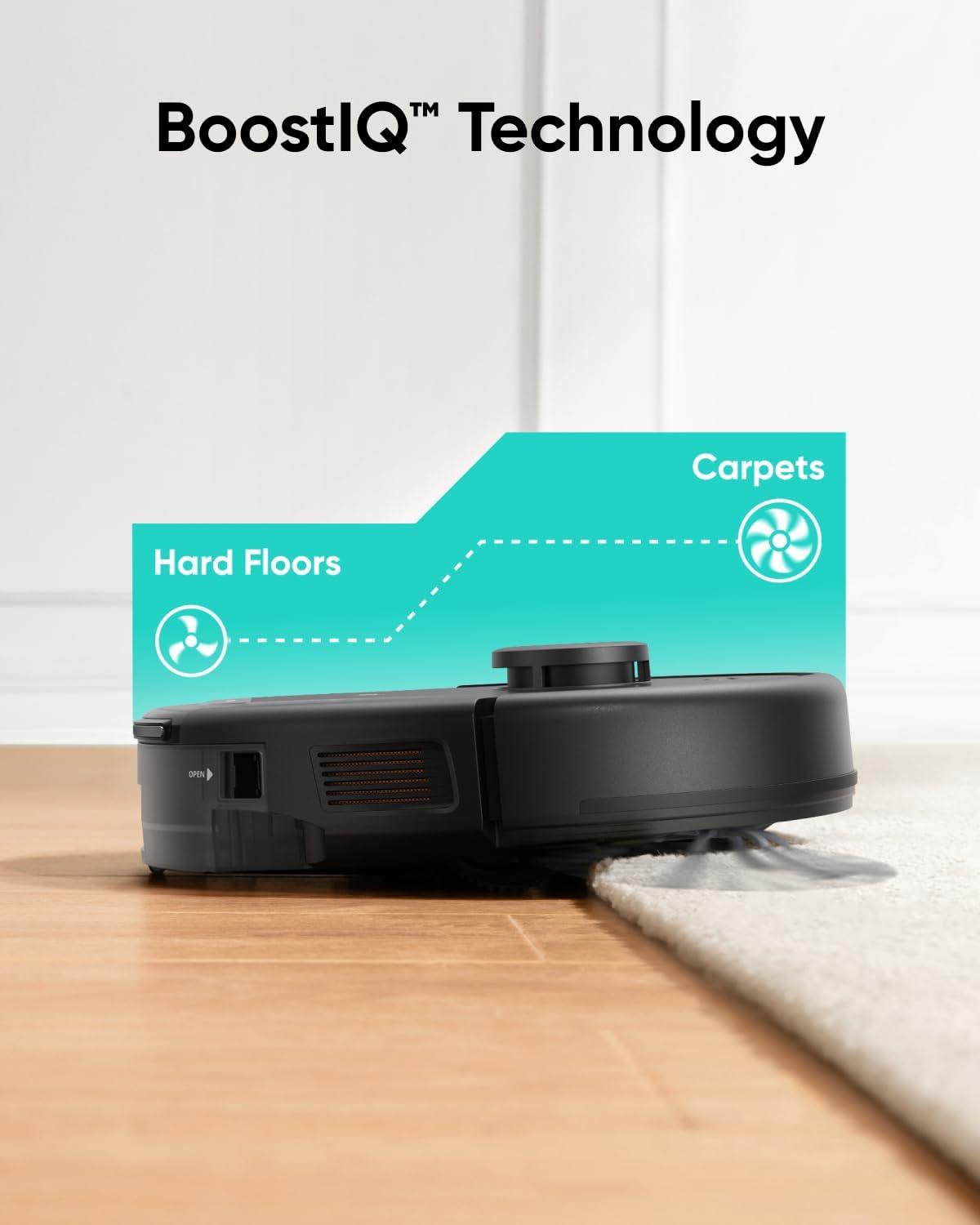imageeufy L60 Hybrid Robot Vacuum with Self Empty Station Hair Detangling Technology Up to 60 Days of Hands Free Cleaning Ultra Strong 5000 Pa Suction to Remove Hair Dust Mop Pad