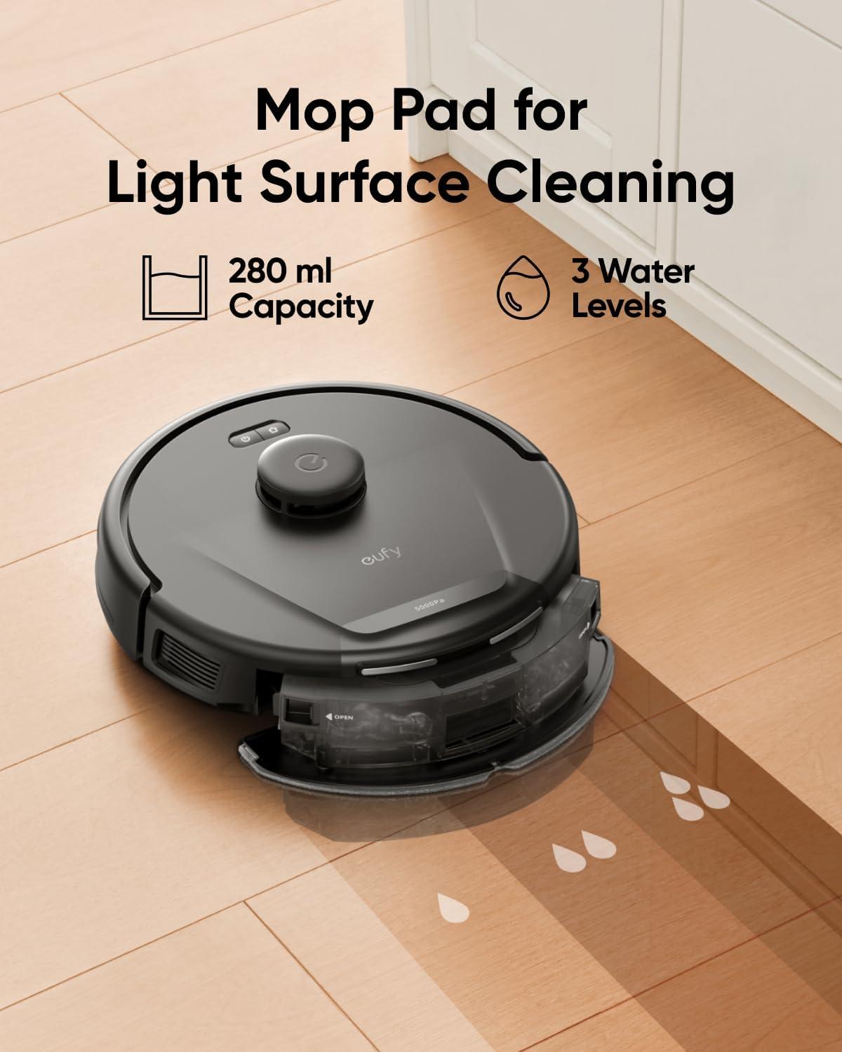 imageeufy L60 Hybrid Robot Vacuum with Self Empty Station Hair Detangling Technology Up to 60 Days of Hands Free Cleaning Ultra Strong 5000 Pa Suction to Remove Hair Dust Mop Pad