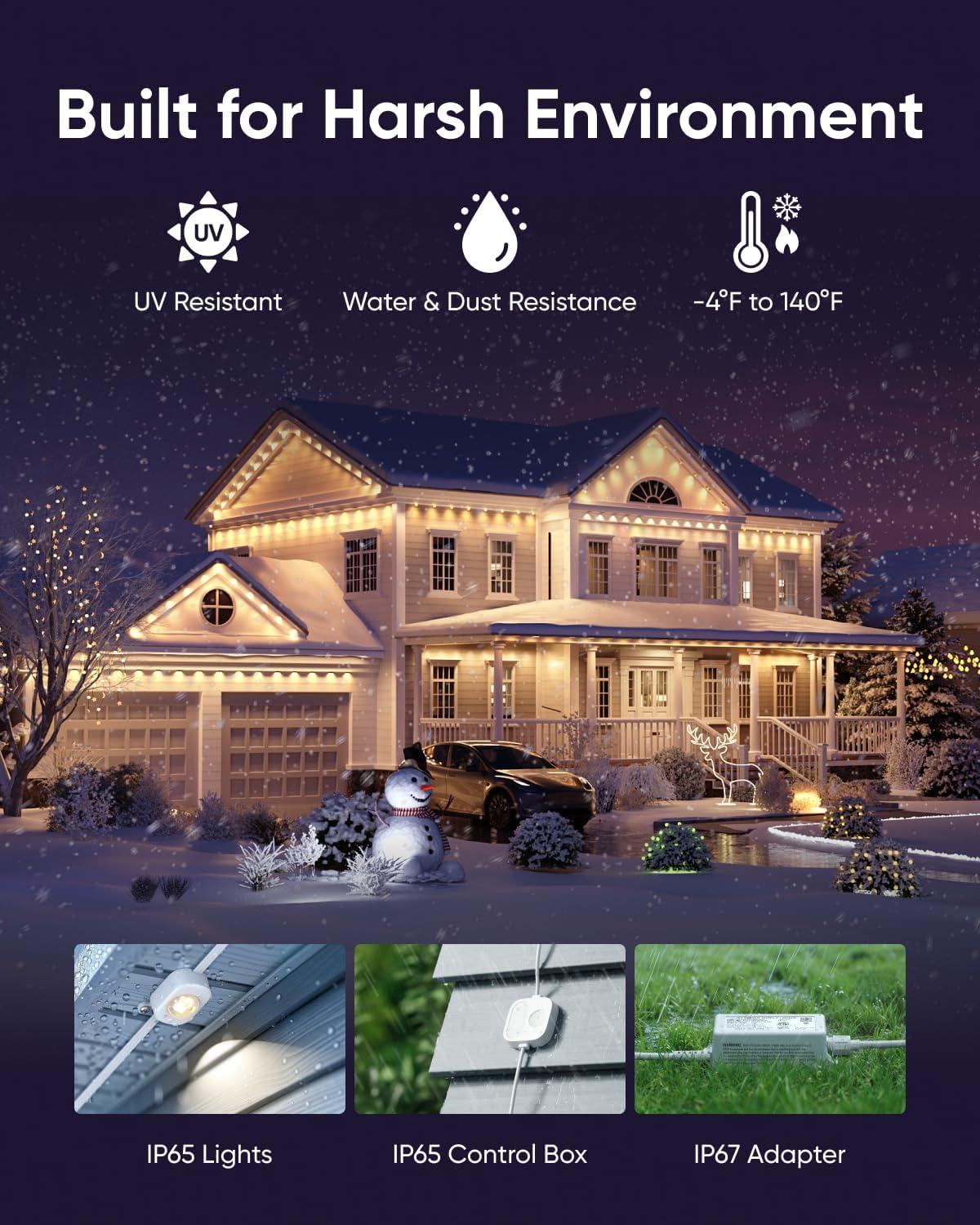 imageeufy Permanent Outdoor Lights E22 100ft with 60 TripleLED Lights Smart RGBWW for Christmas Daily and Holiday Up to IP67 Waterproof AI Light Themes for Christmas Decorations Works with eufy CamsBlack