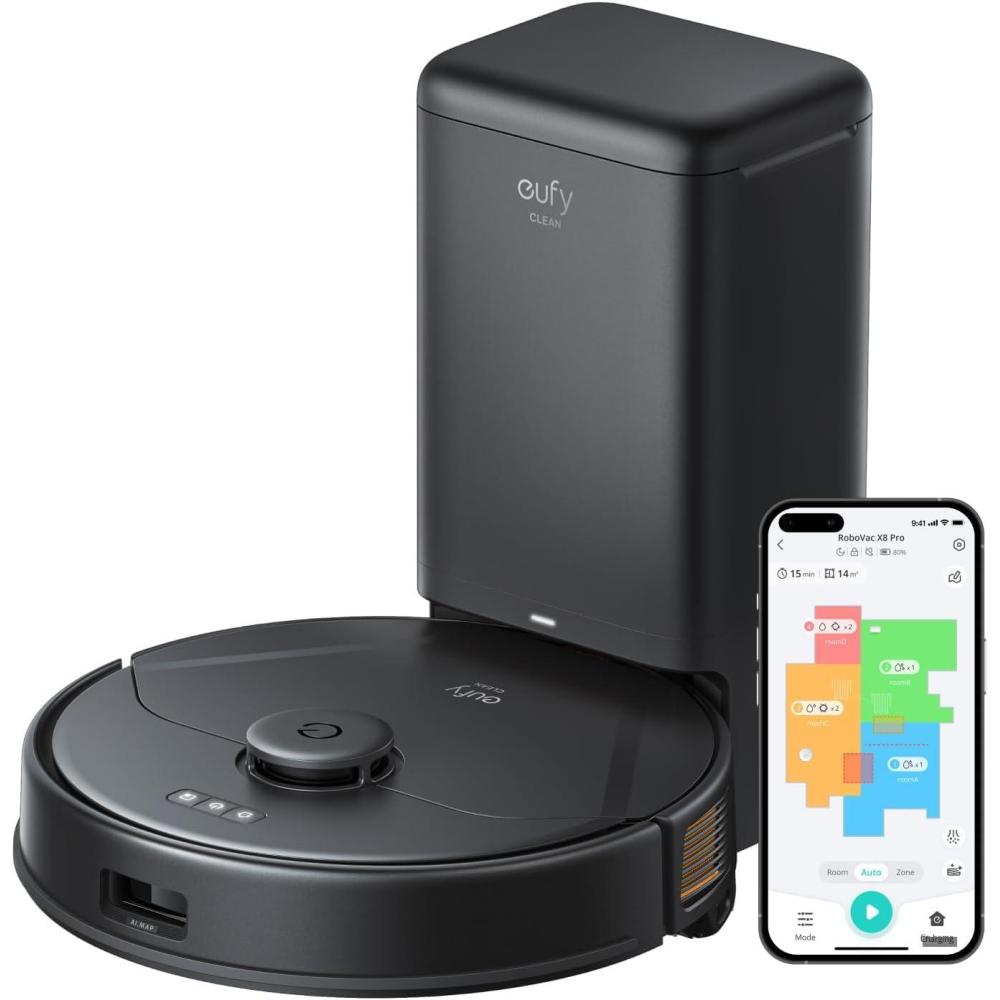 imageeufy X8 Pro Robot Vacuum SelfEmpty Station TwinTurbine 2X 4000 Pa Suction 45 Days HandsFree Cleaning iPath Laser Pet Hair Deep Clean on Carpet Smart Cleaner for Home with Pets