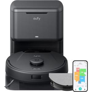 eufy L60 Hybrid Robot Vacuum with Self Empty Station, Hair Detangling Technology, Up to 60 Days of Hands Free Cleaning, Ultra Strong 5,000 Pa Suction to Remove Hair, Dust, Mop Pad